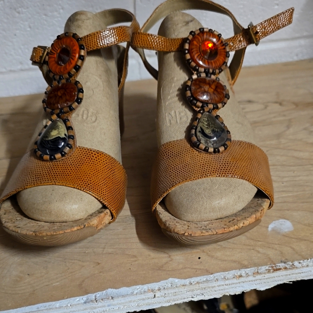 Reaction Women's Tan Sandals with Beaded Accents